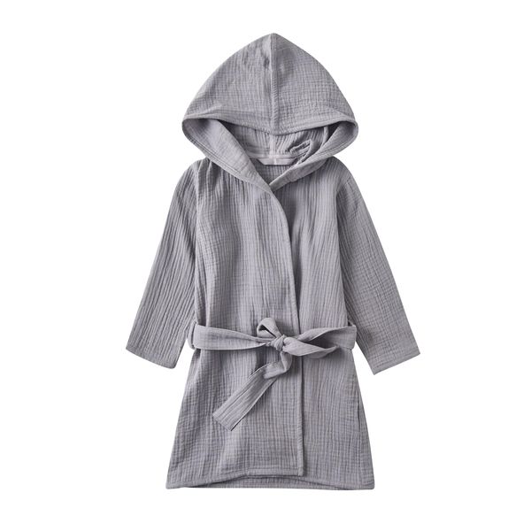 TADO MUSLIN Toddler Bathrobe, Cover-Up for Kids Soft and Breathable Organic Cotton Bathrobe for Baby, Boy& Girl Hooded Towel, 6-8T, Grey Robes