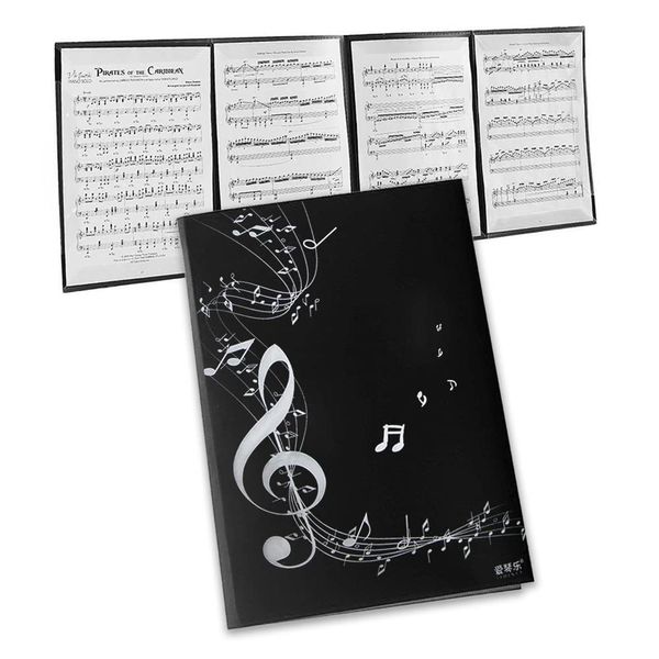 Sheet Music File, 4 Sides, Holds 6 Sheets, A4 Size, Writable, Non-Reflective, 4 Pages Expanded, Music Composing, Lessons, File Cover, Piano, Electronic Piano Accessory, 2 Colors (Black)