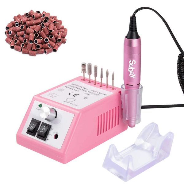 Subay Professional Finger Toe Nail Care Electric Nail Drill Machine Manicure Pedicure Kit Electric Nail Art File Drill with 1 Pack of Sanding Bands (Pink)