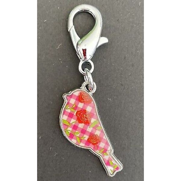 Plaid Charm Red Bird Dog Puppy  4/8"x1.5" includes Lobster Clasp