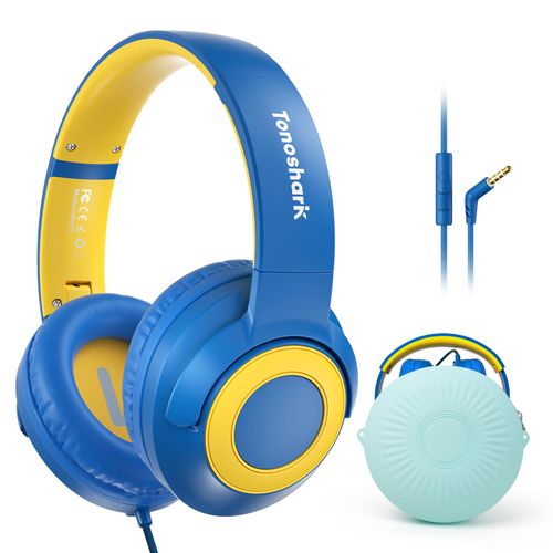 TONOSHARK Kids Wired Headphones with Microphone, Volume Limited to 85/94dB Earphone for Boys & Girls, Foldable 3.5mm Jack Headset for School & Travel, Includes Portable Case