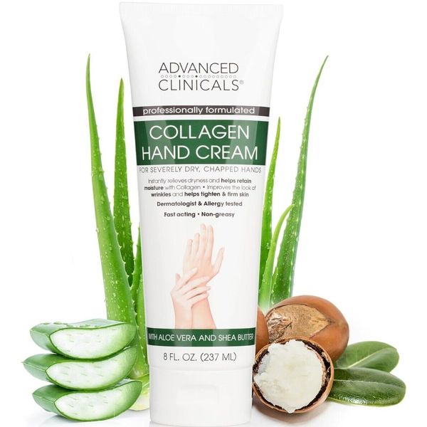 Advanced Clinicals Collagen Hand Cream, For Severely Dry , Chapped Hands