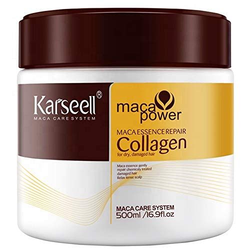 Karseell Collagen Maca Hair Treatment Deep Repair Conditioning Hair Mask Argan Oil Coconut Oil Essence for Dry Damaged Hair All Hair Types 16.90 oz 500ml