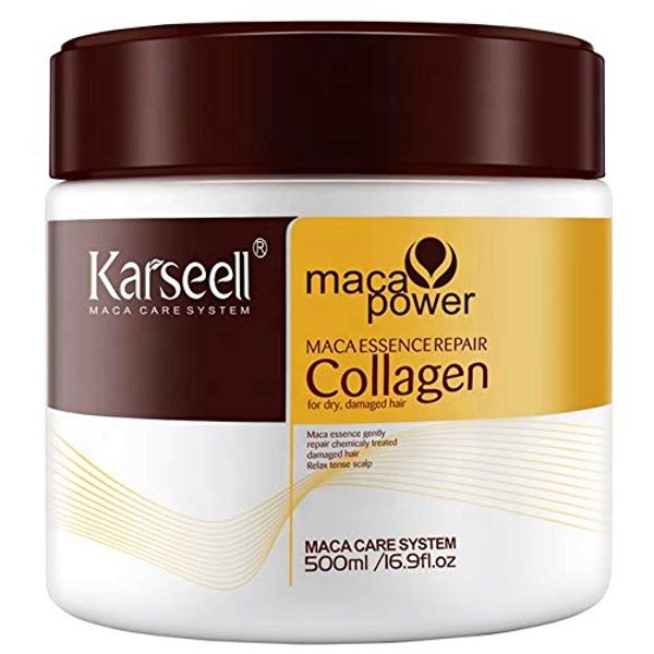 Karseell Collagen Maca Hair Treatment Deep Repair Conditioning Hair Mask Argan Oil Coconut Oil Essence for Dry Damaged Hair All Hair Types 16.90 oz 500ml