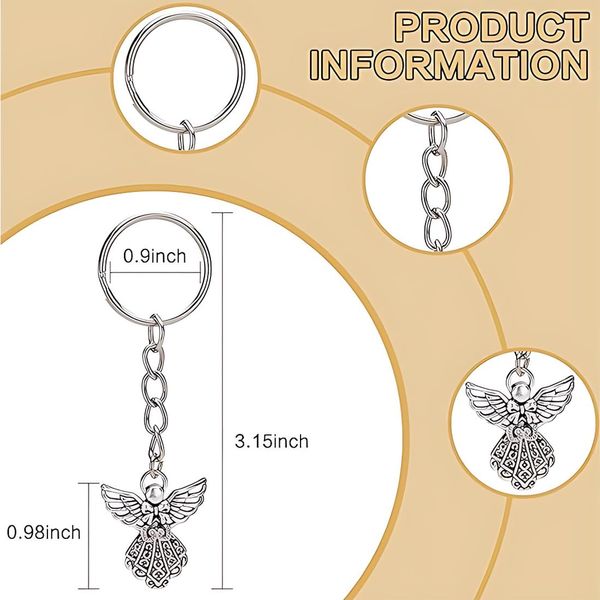Schlüsselring mit Kette Schutzengel Anhänger 20 Stück Schlüsselanhänger Basteln Set (20 Schlüsselanhänger Ringe Kette +20 Schutzengel Anhänger), Schlüsselringe für Schlüssel DIY Schmuckherstellung
