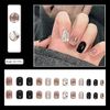NIUANIUA Short, False Nails, Cute, Round Tips, Fashion, 3D Nails, Popular, Black, 12 Sizes, Pack of 72 Pieces, Black & Star Print