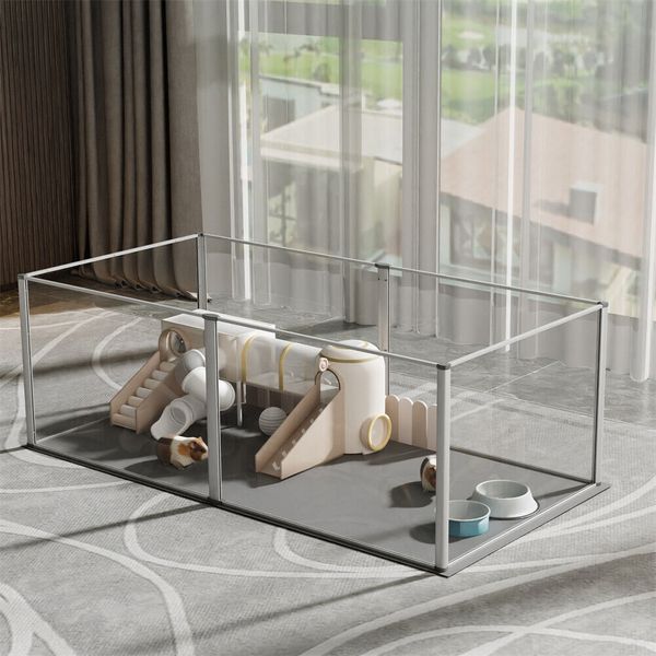 Indoor Clear Acrylic Fence Pet Playpen Small Animals Cage w Waterproof Floor Pad