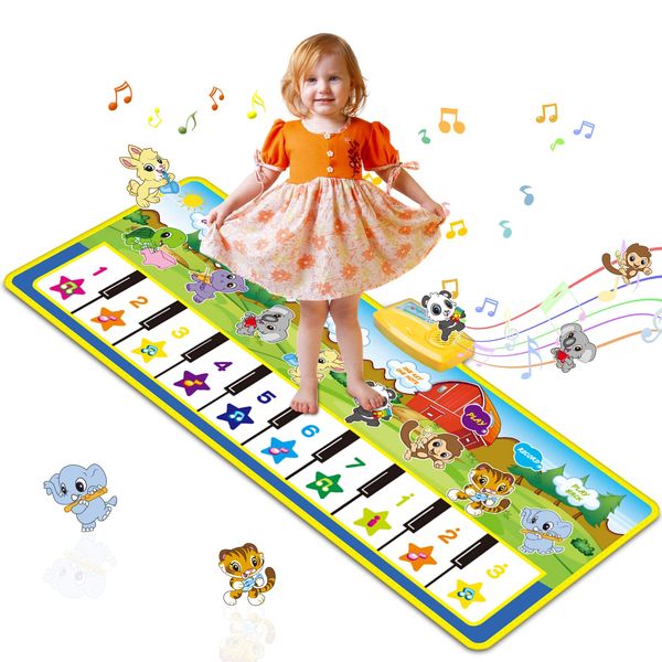 m zimoon Kids Piano Mat, 39.5" X 14" Piano Dance Mat, Kids Music Mat 8 Instrument Sounds Touch Play Mats Floor Keyboard Musical Carpet Mat Gift Toys for 1 2 3 4 5 6 Years Old Kids Boys Girls 6+ months