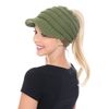 C.C BeanieTail Warm Knit Messy High Bun Ponytail Visor Beanie Cap, Olive