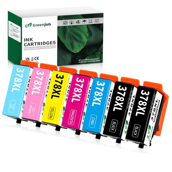 Greenjob 378XL Ink Cartridges Replacement for Epson 378 Ink Cartridges Multipack Compatible with Expression Photo XP-8500 XP-8505 XP-8600 XP-8605 XP-8700 XP-8000 XP-8005 Printer (7-Pack)