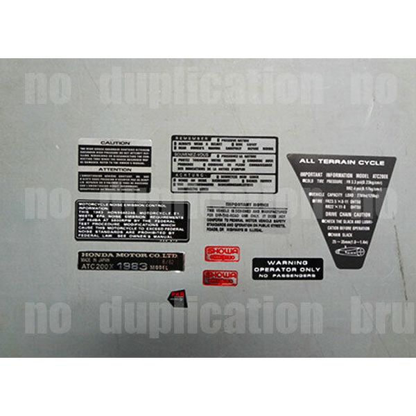1983 atc 200x 10pc decals warning kit stickers graphics Trike frame labels 83'