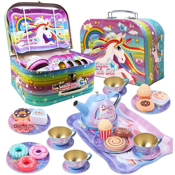 Kids Pretend Play Unicorn Tea Set Party Carry Case Bag Desert Toy Cake Fun Game