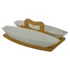 Whiteware Ceramic Double Serving Bowl on Bamboo Serving Board