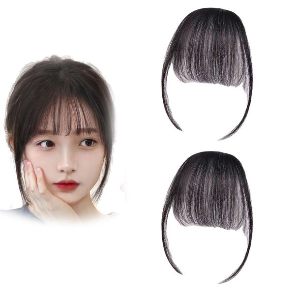 2Pcs Thin Clip on Front Bangs Fashionable French Hair Bangs Clip One Piece Fringe Air Bangs Clip Forehead Topper Fashion Wispy Bangs for Women