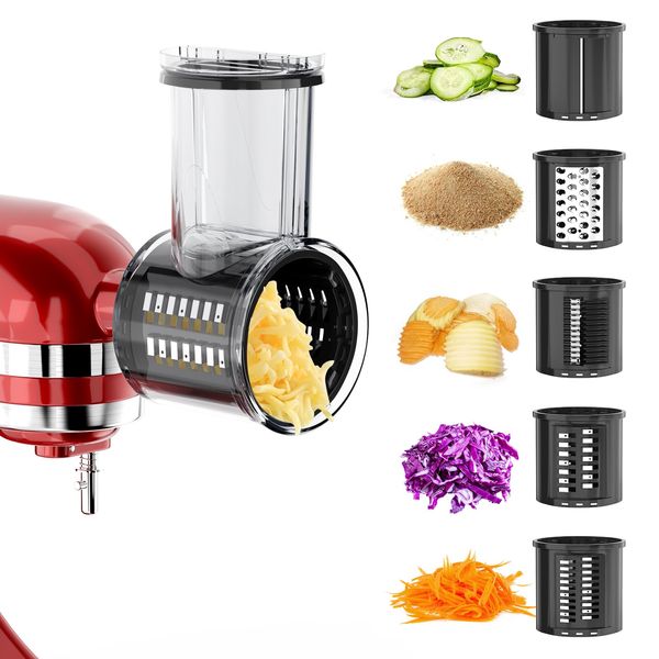 Slicer Shredder Attachment for KitchenAid Stand Mixer with 5 Blades, Cheese Grater Attachment, Fresh Prep Slicer, Bigger Vegetable Salad Maker Accessories for Kitchenaid