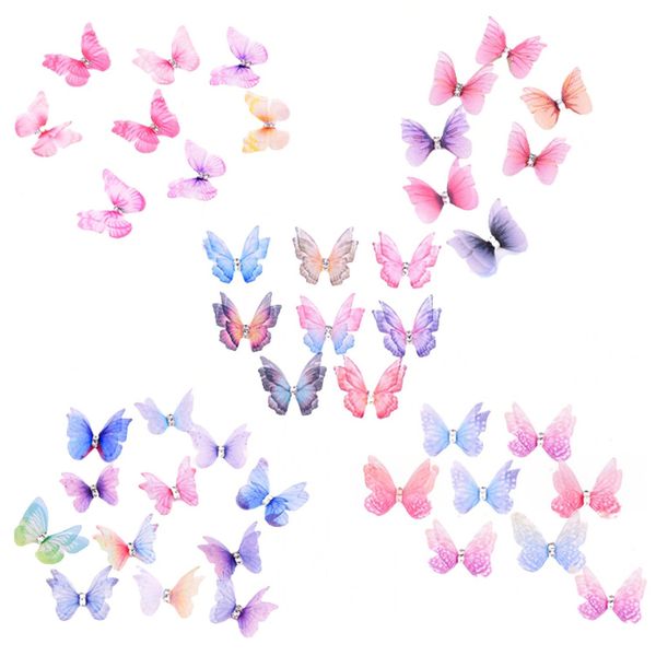 50 Stück Bunte Schmetterling Dekomaterialien Doppellagig Mit Akrylstein Organza Schmetterling Deko Schmetterlinge Zum Basteln Geburtstag Diy Kostüm Scrapbook Wand, 3cm