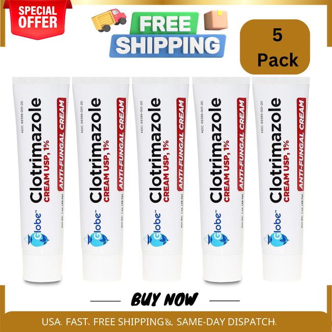 5 Pack Anti-Fungal Cream Cure Athletes Foot, Jock Itch,Compare to Lotrimin AF 1%