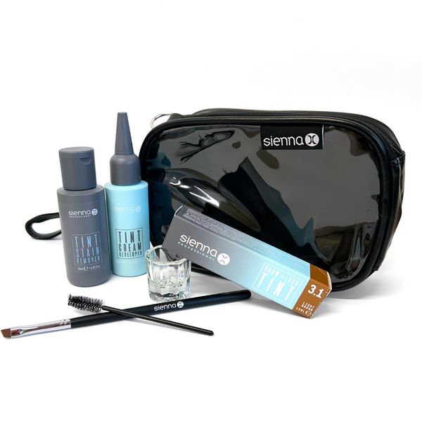 Sienna X Brow Professional Tinting Kit Eyebrow Dye Full Size Set - 15ml Tint, 50ml Tint Developer, Glass Dappen Dish, Applicator Brush, Mascara Wand, Cosmetic Bag (Light Brown)