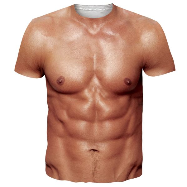 Goodstoworld 6 Pack Abs Tshirt 3D Chest Printed Shirts Unisex Design for Men Women Short Sleeve Novelty Shirt Rave Party Tees Medium