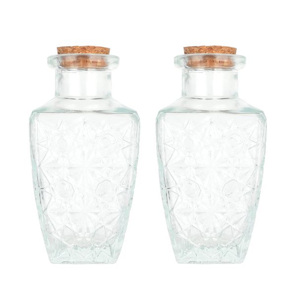 Magic Season Decorative Glass Bottle with Cork Stoppers (230 ml Diamond Cut Bottles / 2 Pcs)