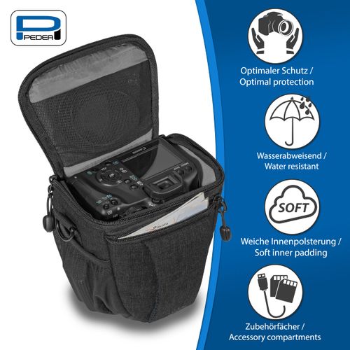 PEDEA SLR Camera Bag "Fashion" Shoulder Bag Messenger Camera Bag Shoulder Bag Camera Bag with Rain Cover, Carrying Strap and Accessory Compartments, Gr. M black