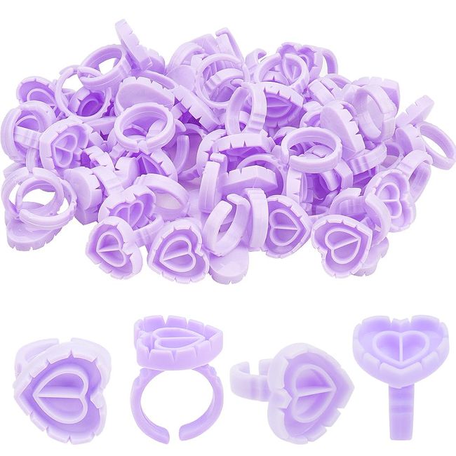 200pcs Disposable Plastic Eyelash Flower Glue Ring Lash Extension Blossom Holder Cup (Heart shape-Purple)