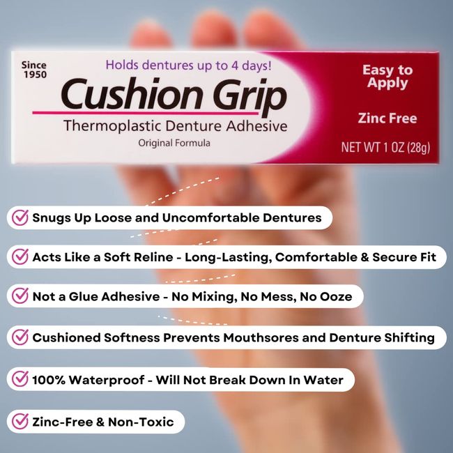 Cushion Grip Thermoplastic Denture Adhesive, Original Formula - 1 oz