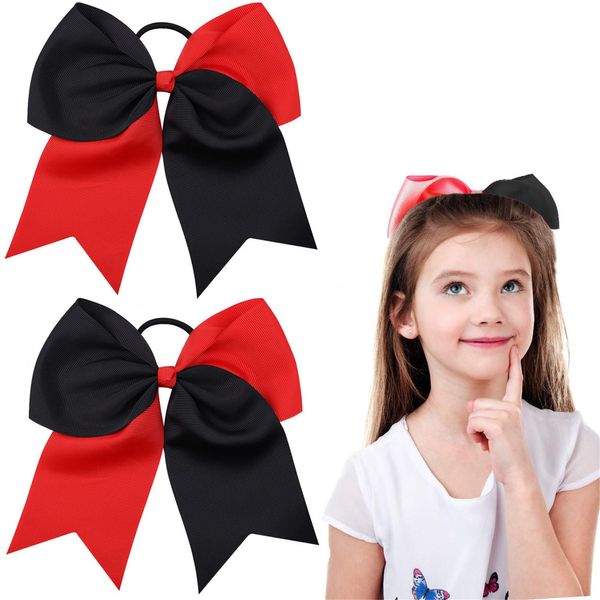 Girls Hair Bows Ponytail Holder Hair Ties cheer bows,cheerleader bows for girls red and black cheer bows.(FS12) (2 pcs Set Red)