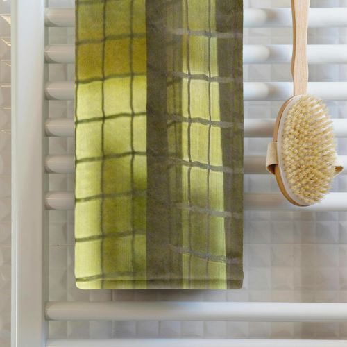 3dRose 22x30 Bath Hand Pool Towel - Yellow White Squares Curtain Designer Texture