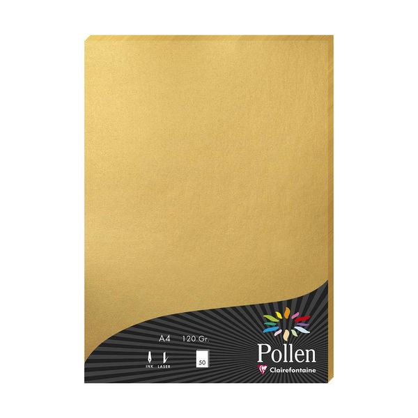 Clairefontaine - Ref 4200C - Pollen Coloured Paper (Pack of 50 Sheets) - A4 (210 x 297mm), 120gsm Paper, Inkjet & Laser Printer Compatible, Acid Free - Gold