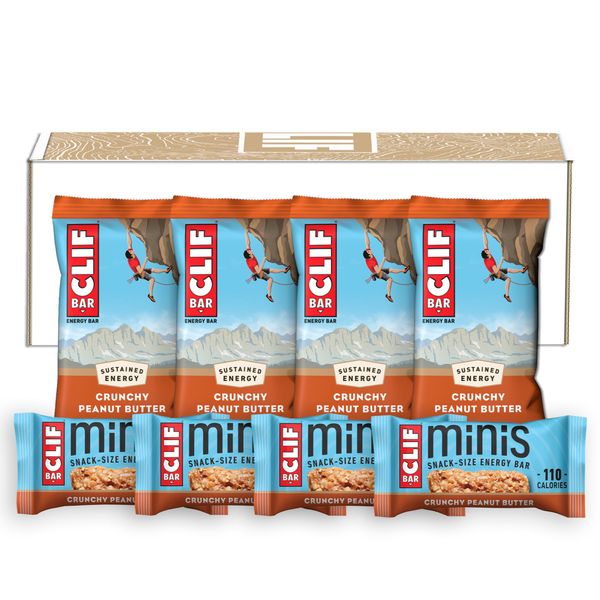 CLIF BAR - Crunchy Peanut Butter - Full Size and Mini Energy Bars - Made with Organic Oats - Non-GMO - Plant Based - 2.4 oz. and 0.99 oz. (20 Count)