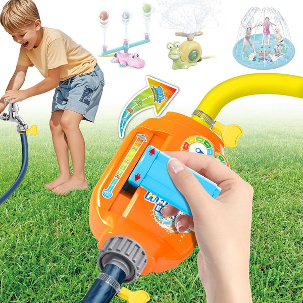 TERRAMUS Water Valve for Sprinkler Toys, Adjustable Water Flow Pressure Control Toy, New Creative Ways to Play, Kids Water Splash Pad & Sprinkler Accessories with 2M Hose for Fun Summer Outdoor Games