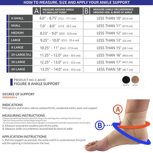 Champion Figure-8 Ankle Support, Light Elastic Compression Brace, Muscle Joint Recovery, Black, X-Small