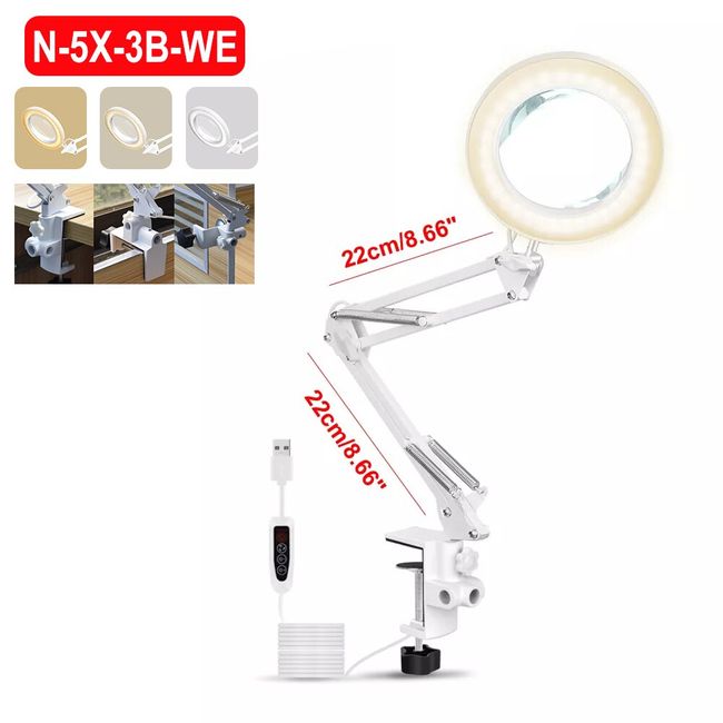 NEWACALOX USB 5X Magnifying Glass Table Clamp Magnifier with LED Light  Flexible Desk Lamp for Reading Working Welding Work