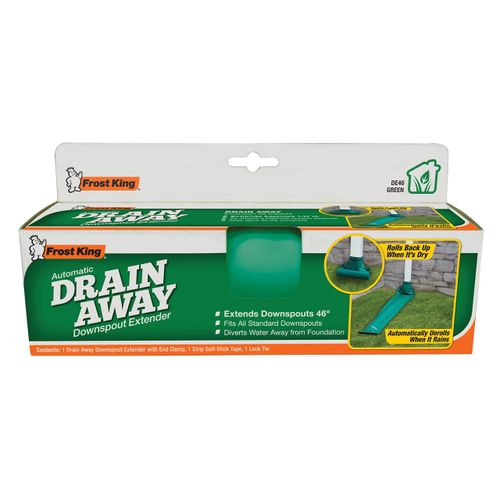 Frost King DE46 Automatic Plastic Drain Away Downspout Extender, Extends 4-Feet, Green