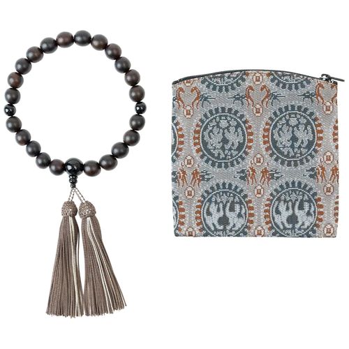 Shosoin Kyoto Prayer Beads Bag with Zipper Pouch Case with Outer Box for Men, gray