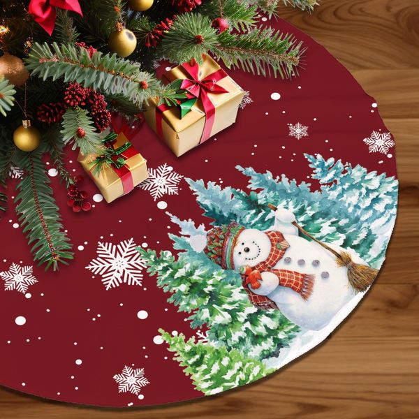 Autrucker Christmas Tree Cover 48 Inches White Snowflakes Christmas Tree Mat, Christmas Snowman Xmas Tree Skirts for Christmas Decorations Holiday Party Indoor Outdoor Home Decor