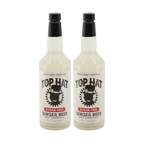 Top Hat Keto Sugar Free Ginger Beer Syrup & Moscow Mule Mix - Naturally Sweetened with Monk Fruit - Craft Soda Mixer for Cocktail Drinks - Just Add Seltzer Water - 2 pack 32oz Bottles