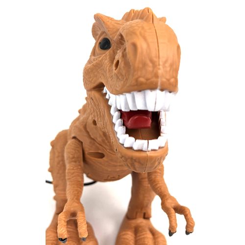 Walking Dinosaur T-Rex with Realistic Sounds, Wired Fossil Remote Control, 8 inches Tall - Brown / Orange