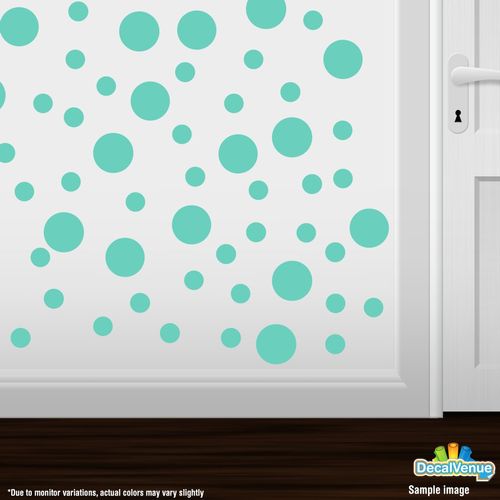 Mint Green Vinyl Wall Stickers - 2 & 4 inch Circles (60 Decals)
