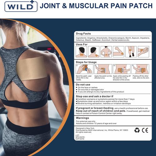 WILD+ Pain Relief Heat Patches - 20 Patches -Targeted Pain Relief up to 24h -High Elastic Stretchable Arthritis Back Shoulder Neck Knee Patches -Adhesive Heat Pads for Back Pain Relief Plaster