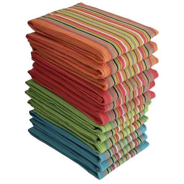 Simpli-Magic 79335 Kitchen Dish Towels, 16x27 Inches, Salsa Stripe, 8 Pack, Cotton Multi