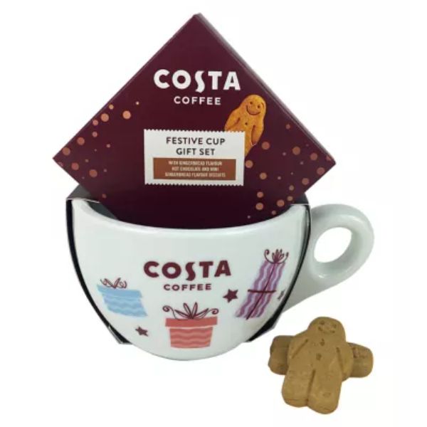 Costa Christmas Cup With Mini Gingerbread Men And Gingerbread Flavour Hot Chocolate