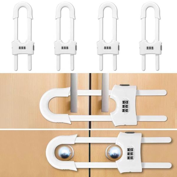 4 Packs U-Shaped Sliding Cabinet Locks, Baby Proofing Cabinets with Adjustable 