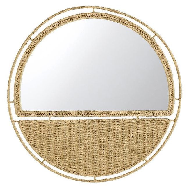 Paper Rope Half Mirror, 20"Dia x 0.5"D, Wall Mirrors, Set of 1