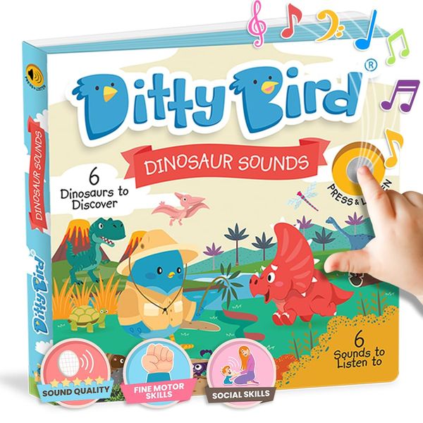 DITTY BIRD Dinosaur Book for Toddlers | Realistic Dino Sound Book | Interactive T-Rex Board Books for Toddlers 1-3 | Sensory, Musical Books for Dino Lovers | Sturdy Nursery Rhyme Toys for Baby