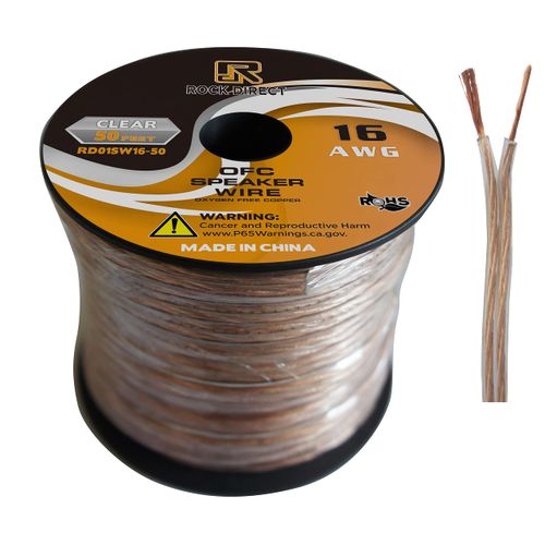 RonDexy RD 16 Gauge AWG 50ft Speaker Wire Cable - OFC Clear Use for Car Speakers Stereos, Home Theater Speakers, Surround Sound, Radio