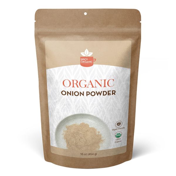 SPICY ORGANIC Onion Powder – 16 oz. – Certified USDA Organic - Non-GMO - White Onion Powder Seasoning for Dressings, Dips, Casseroles, Meat, Poultry, Baking, Sauces, Gravies, and Flavoring for Snacks