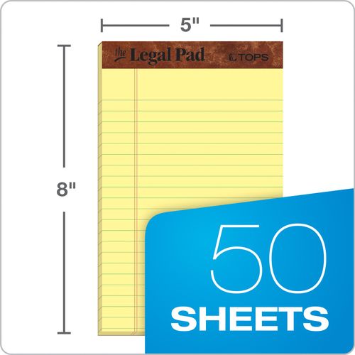 TOPS The Legal Pad Writing Pads, 5" x 8", Jr. Legal Rule, Canary Paper, 50 Sheets, 3 Pack (75013)