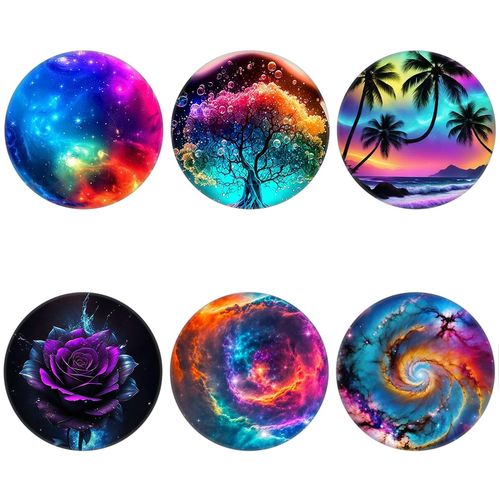 (6 Pack) Cell Phone Grip,Mobile Phone Finger Foldable Holder Stand for Smartphones and Tablets - Galaxy Flower Palm Tree